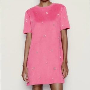 NWOT Zara FAUX SUEDE JEWEL DRESS. Size M